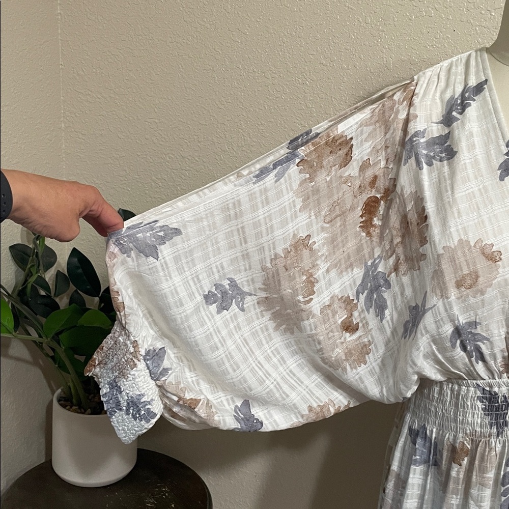 LoveStitch Floral V-Neck Ruffle Mini Dress in Cream - Picture 4 of 11
